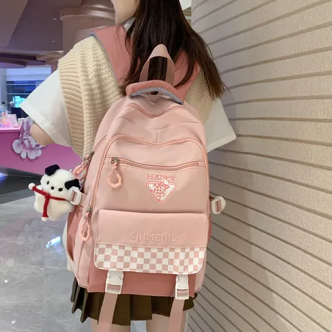 Dames Casual Nylon Rugzak Lichtgewicht Grote Capaciteit Schooltas College Student Daypack Met Leuke Hanger