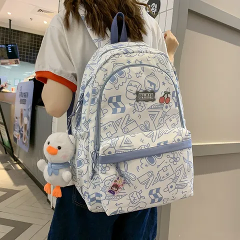 Grote Capaciteit Student Rugzak Leuke Graffiti Nylon Schooltas Voor Tiener Meisjes Casual Boekentas Met Meerdere Vakken