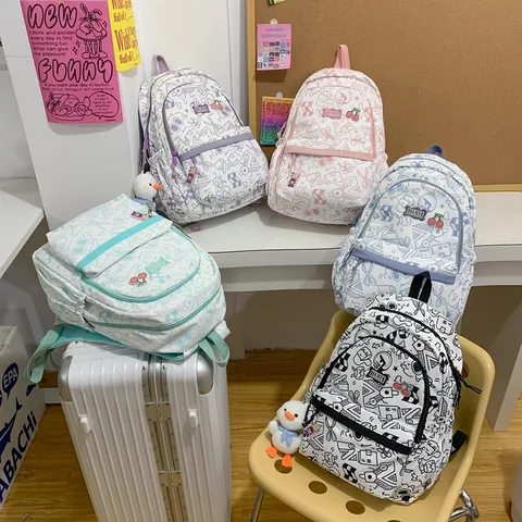 Grote Capaciteit Student Rugzak Leuke Graffiti Nylon Schooltas Voor Tiener Meisjes Casual Boekentas Met Meerdere Vakken