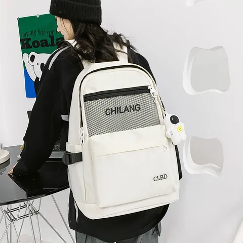 Grote Capaciteit Casual Outdoor Rugzak Lichtgewicht Trendy Eenvoudige Student Schooltas Unisex Nylon Boekentas Met Hanger