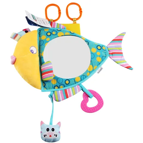 Baby Car Seat Mirror Plush Animal Hanging Toy Infant Crib Stroller Sensory Development Toy with Safe Mirror Teether