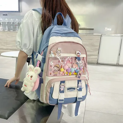 Japanse Harajuku Stijl Grote Capaciteit Schoolrugzak Casual Reizen Waterdichte Nylon Boekentas Voor Vrouwen Studenten