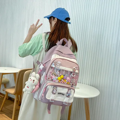 Japanse Harajuku Stijl Grote Capaciteit Schoolrugzak Casual Reizen Waterdichte Nylon Boekentas Voor Vrouwen Studenten