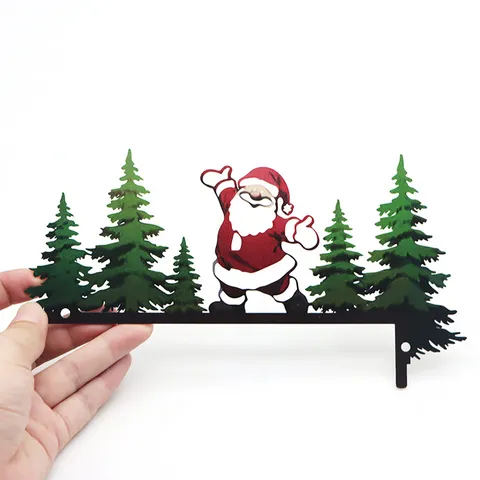 Christmas Door Corner Sign Metal Santa Claus And Tree Silhouette Wall Art Holiday Home Decor Festive Party Ornament
