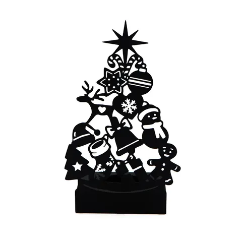 Foldable Hollow Out Christmas Tree Candle Holder Metal Iron Tabletop Decor Party