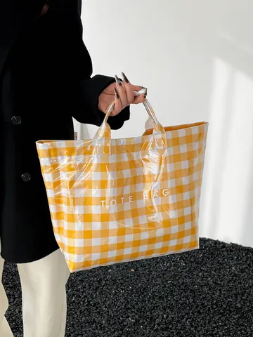 Women Large Capacity Checkered Tote Bag Waterproof Composite Material Handbag Fashion Letter Print Daily Shoulder Bag