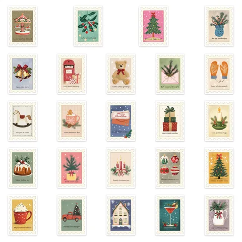 Autocollants Timbre Noël Vintage Tampon de Poste Rétro Scrapbooking Journal DIY Sceau Autocollants Décoratifs Multicolore Décor