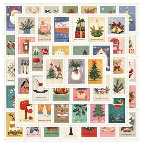 Autocollants Timbre Noël Vintage Tampon de Poste Rétro Scrapbooking Journal DIY Sceau Autocollants Décoratifs Multicolore Décor