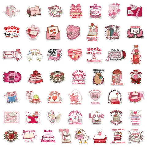 Pink Valentine Bookish Reading Inspirational Waterproof Stickers Decals For Phone Case Laptop Tablet Journal Decor