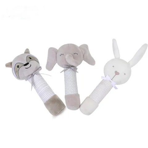 Baby Plush Elephant Hand Rattle Stick Newborn Soothing Toy Cute Cartoon Animal Infant Sensory Interactive Toy