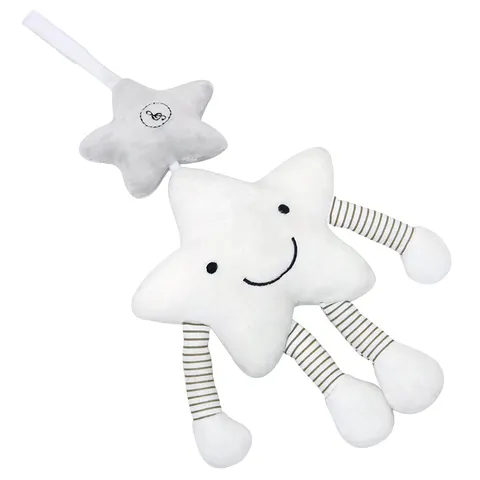 White Five-Pointed Star Baby Stroller Crib Hanging Plush Toy Infant Musical Wind Chime Soothing Sensory Toy