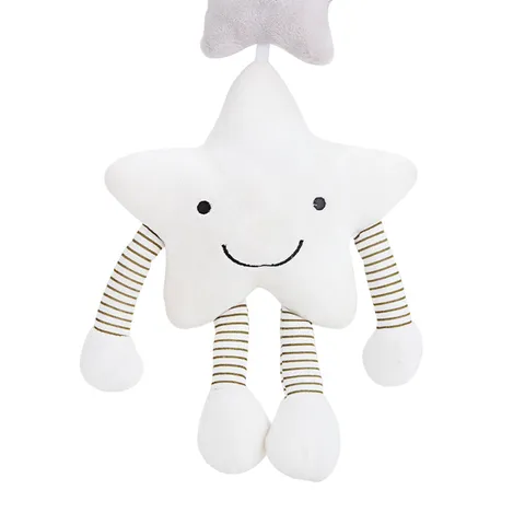 White Five-Pointed Star Baby Stroller Crib Hanging Plush Toy Infant Musical Wind Chime Soothing Sensory Toy