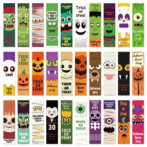 Lot de Marque-pages Halloween en Papier pour Enfants Étudiants Imprimé Fantôme Citrouille Cartes Décoratives pour École Fête