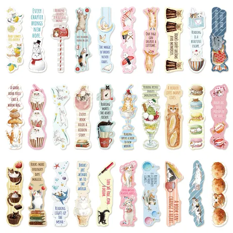 Artistic Cat Reading Paper Bookmarks Watercolor Illustration Animal Page Markers English Proverbs Stationery For Students Gift
