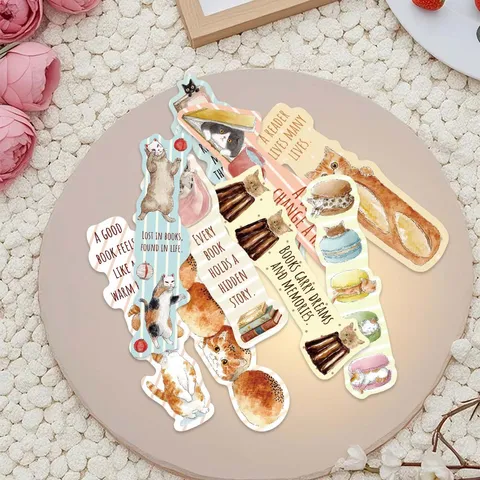 Artistic Cat Reading Paper Bookmarks Watercolor Illustration Animal Page Markers English Proverbs Stationery For Students Gift