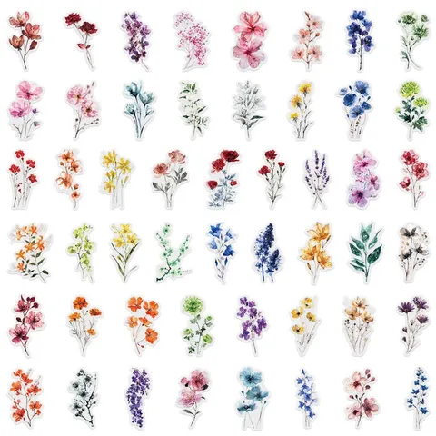Pastoral Ink Floral PET Stickers Transparent Waterproof Decorative Scrapbooking Stickers For DIY Journaling Phone Case Decor