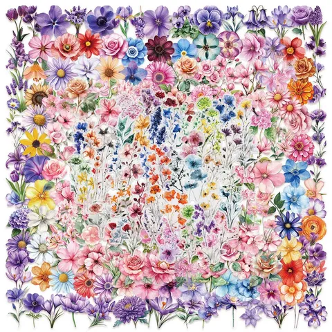 Pastoral Ink Floral PET Stickers Transparent Waterproof Decorative Scrapbooking Stickers For DIY Journaling Phone Case Decor