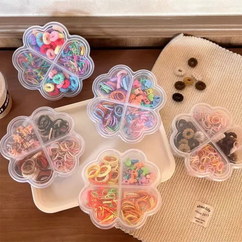Kinderen Bloem Haaraccessoires Set Elastische Geribbelde Rubberen Banden Mini Haarklemmen Meisje Haarelastiekjes Zoete Prinses Met Opbergdoos