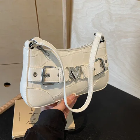 Dames Mode Krokodillenpatroon PU Leer Onderarm Tas Retro Chic Ketting Hart Metalen Gesp Kleine Vierkante Schoudertas
