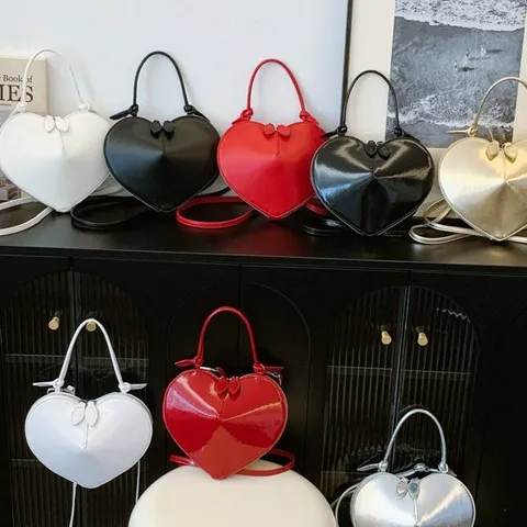 Dames Mode PU Leer Hartvormige Handtas Glanzende Schoudertas