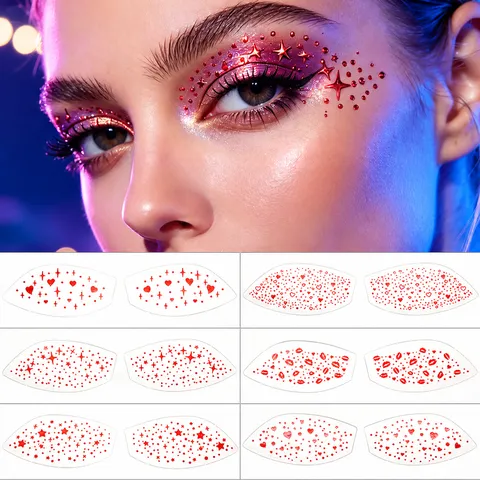 Waterproof Rose Red Metallic Eye Shadow Tattoo Stickers Glitter Star Heart Butterfly Temporary Face Patches For Women Party Makeup Cosmetics