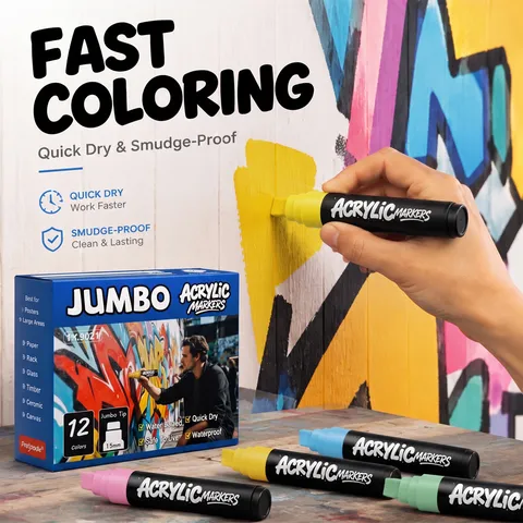 Large Capacity Acrylic Paint Markers Multi Colors Waterproof Quick Drying Jumbo Graffiti Art Pen For Poster Glass Wood Ceramic Decorative