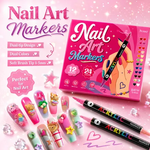 Μαρκαδόροι Nail Art Ακρυλικοί Διπλής Μύτης Αδιάβροχοι Στυλό Γκράφιτι Νυχιών που Στεγνώνουν Γρήγορα Πολύχρωμα Στυλό Ζωγραφικής για DIY Διακόσμηση Νυχιών
