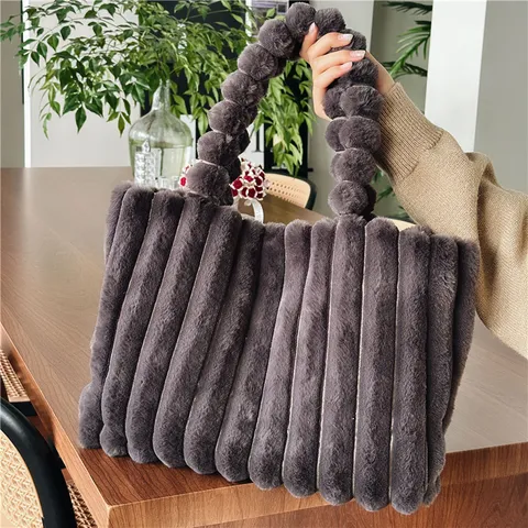 Damen Mode Plüsch Tote Bag Große Kapazität Casual Samt Handtasche Weiche Winter Umhängetasche