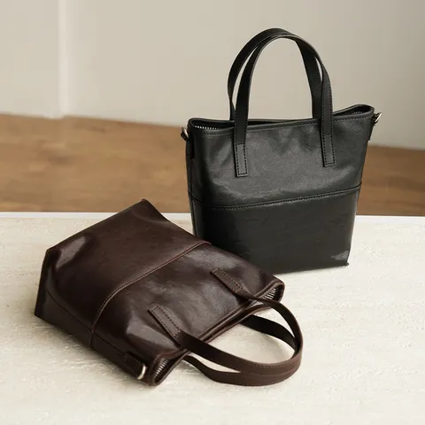 Minimalist Genuine Leather Tote Bag For Women Large Capacity Vintage Solid Color Shoulder Bag Daily Commute Handbag