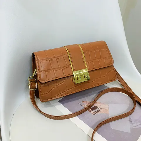 Damen Mode einfarbig Krokodilmuster PU Leder Umhängetasche Lässig Crossbody Kleine Quadratische Tasche Mit Metallschloss