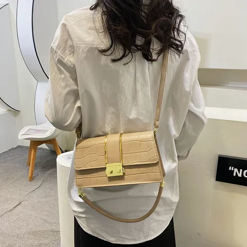 Damen Mode einfarbig Krokodilmuster PU Leder Umhängetasche Lässig Crossbody Kleine Quadratische Tasche Mit Metallschloss