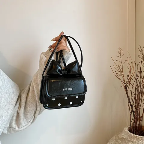 Mädchen Süße Schleife Polka Dot PU Leder Umhängetasche Kinder Mode Süße Schultasche Tägliche Geldbörse