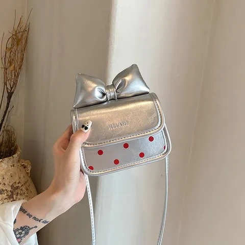 Mädchen Süße Schleife Polka Dot PU Leder Umhängetasche Kinder Mode Süße Schultasche Tägliche Geldbörse
