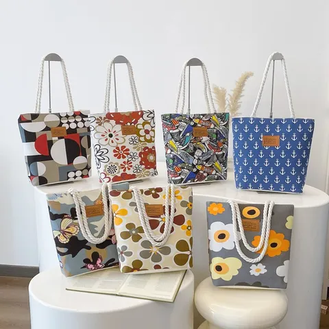 Damen Casual Segeltuch Tragetasche Großes Kapazität Leichte Handtasche Bedruckte Umhängetasche Tägliche Reise Einkaufstasche