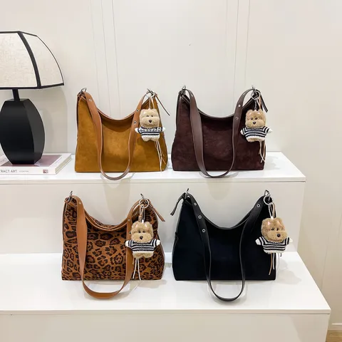 Damen Leopardenmuster Tote Bag Große Kapazität PU Leder Retro Umhängetasche Casual Chic Handtasche Mit Anhänger