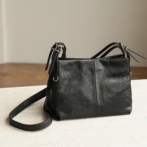 Women's Genuine Leather Top Handle Bag Korean Fashion Casual Commuter Shoulder Crossbody Bag Small Square Handbag