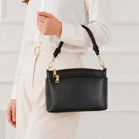 Women Genuine Leather Shell Bag Fashion Top-Layer Cowhide Crossbody Shoulder Bag Casual Handheld Handbag Metal Hardware