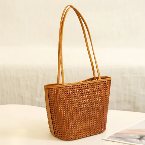 Women Woven Leather Tote Bag Casual Minimalist Shoulder Bag Retro Chic Daily Handbag