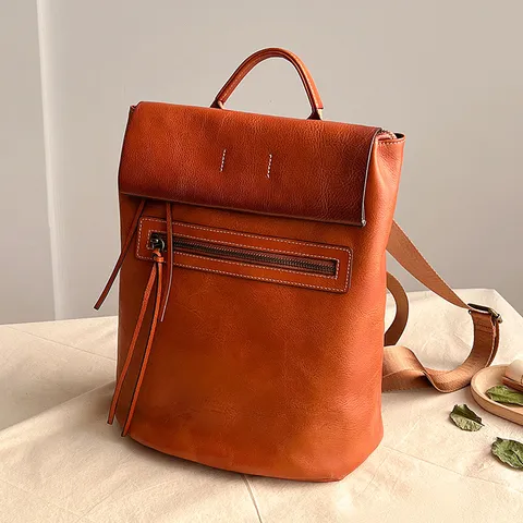Vintage Genuine Leather Backpack For Men Women Large Capacity Casual Business Travel Bookbag 14 Inch Laptop Daypack