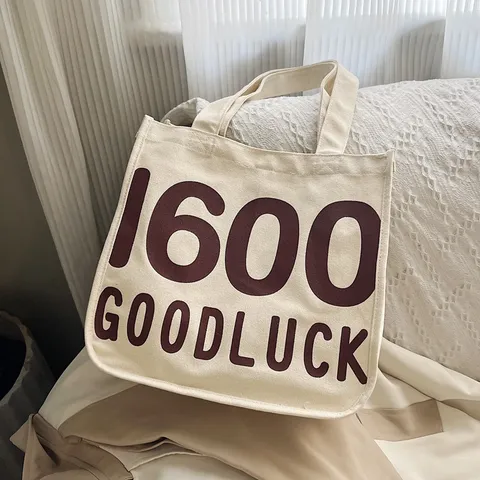 Damen Segeltuch Tragetasche Lässige Mode College Stil Studenten Handtasche Buchstaben Druck Lässige Umhängetasche Tägliches Einkaufen