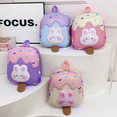 Mochila LED para Niños Lindo Diseño de Conejo de Helado Ligera Bolsa Escolar para Niños Pequeños Jardín de Infancia