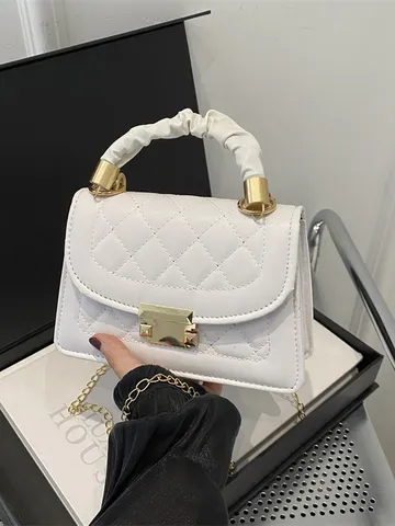 Sac à Épaule en Cuir PU Matelassé pour Femmes Avec Poignée Froncée Petit Sac à Bandoulière de Mode Sac à Main Verrou Carré