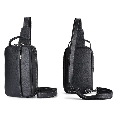 Men's Genuine Leather Chest Bag Casual Crossbody Shoulder Bag Top Layer Cowhide Durable Multifunctional Day Pack