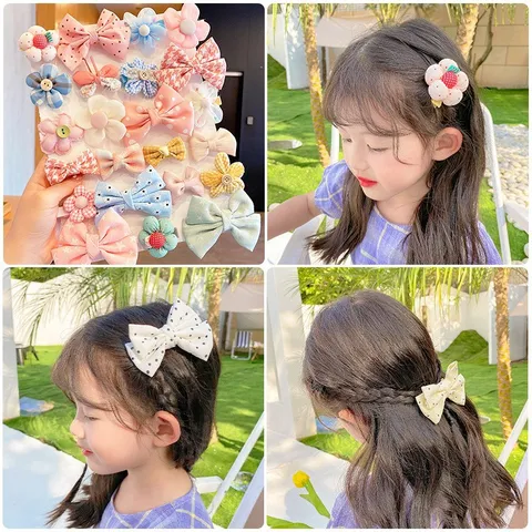 Kids Girl Boutique Fabric Bowknot Flower Hair Clips Princess Mesh Floral Ribbon Hairpins Children Daily Party Headwear Accessories