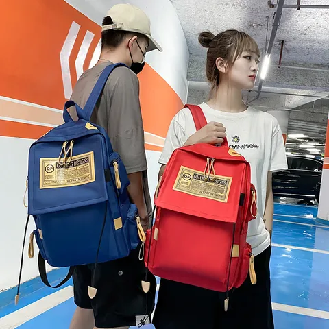 Sac à Dos Unisexe en Tissu Oxford Grande Capacité Style Preppy Sac d'École Voyage pour Hommes Femmes Sac à Dos Ordinateur Portable Couleur Unie