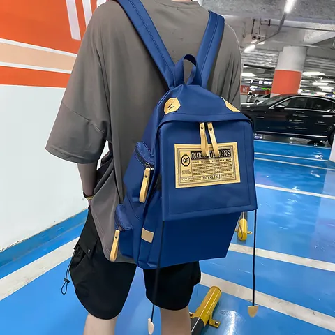 Sac à Dos Unisexe en Tissu Oxford Grande Capacité Style Preppy Sac d'École Voyage pour Hommes Femmes Sac à Dos Ordinateur Portable Couleur Unie
