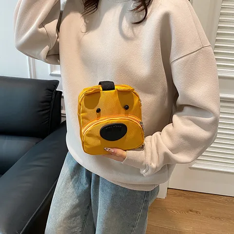 Cute Cartoon Bear Pattern Nylon Mini Handbag Urban Simple Lightweight Large Capacity Tote Bag For Women Office Workers Baby Outing