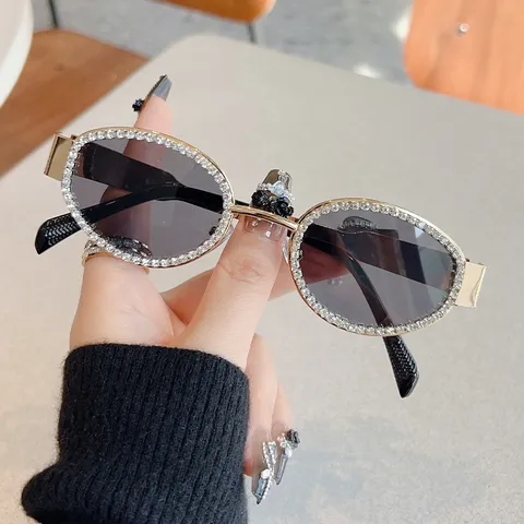 Y2K Oval Metallrahmen Strass Sonnenbrille Für Damen Herren Luxus Strass Eingelegte Vintage Mode Sonnenbrille Retro Cyberpunk Stil Brille UV400