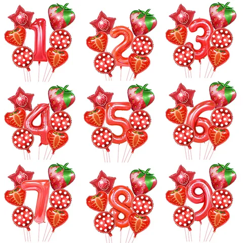Set di Palloncini in Foil di Alluminio con Numero di Fragola Decorazione per Festa di Compleanno Celebrazione per Bambini Tema Frutta Carina