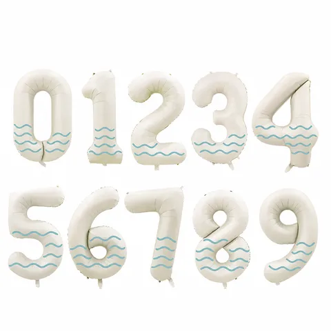 Palloncino in Foglio di Alluminio Digitale Onda Blu Bianco Latte Grandi Palloncini Numerati per Festa di Compleanno Matrimonio Decorazione